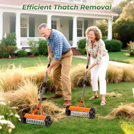 Versatile garden tools dethatcher used for lawns, moss removal, and aeration of soil.